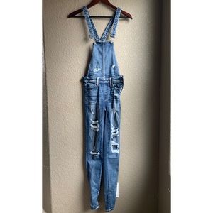 American Eagle distressed jean overalls 00 long